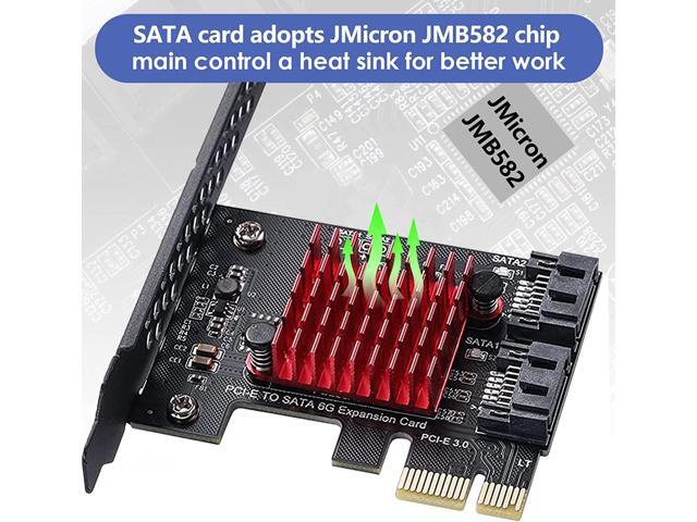 PCIE 1X SATA Card 2 Ports,with 2 SATA Cables,6 Gbit/s PCIE SATA Expansion Card,PCIE to SATA Controller,PCI-E 3.0 GEN3 JMicron + JMB582 Chip