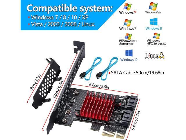 PCIE 1X SATA Card 2 Ports,with 2 SATA Cables,6 Gbit/s PCIE SATA Expansion Card,PCIE to SATA Controller,PCI-E 3.0 GEN3 JMicron + JMB582 Chip