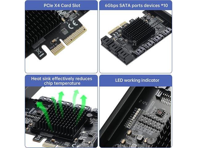 PCIE 4X SATA Card 10 Ports,with 10 SATA Cables and Low Profile Bracket, PCIE to SATA 3.0 6 Gbps Controller, PCIE to SATA Expansion Card,SATA...