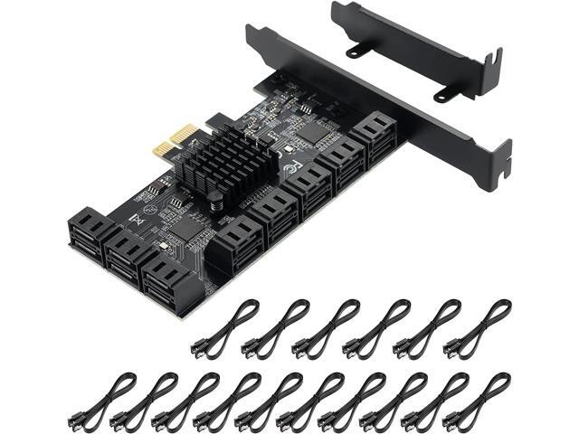 PCIE 1X SATA Card 16 Ports,with 16 SATA Cables and Low Profile Bracket,PCIE to SATA 3.0 6 Gbps Controller,PCIE to SATA Expansion Card,SATA...