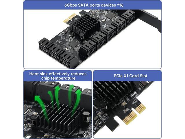 PCIE 1X SATA Card 16 Ports,with 16 SATA Cables and Low Profile Bracket,PCIE to SATA 3.0 6 Gbps Controller,PCIE to SATA Expansion Card,SATA...