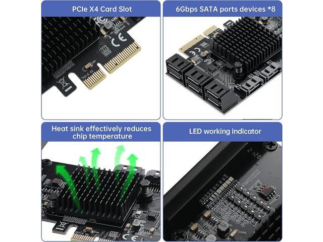 PCIE 4X SATA Card 8 Ports,with 8 SATA Cables and Low Profile Bracket,PCIE to SATA 3.0 6 Gbps Controller,PCIE to SATA Expansion Card,SATA...