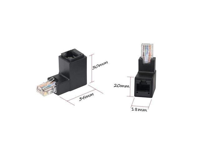 BUCIER 90 Degree RJ45 Ethernet LAN Male to Female Cat5 / Cat5e / Cat6 Extender Adapter(2-Pack) Black,(Up Angle)