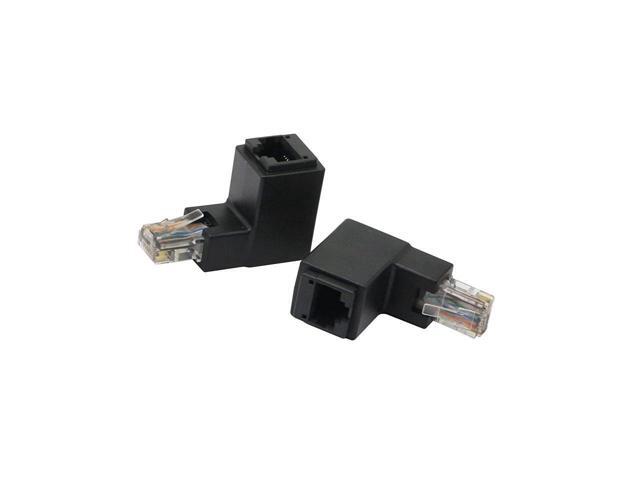 BUCIER 90 Degree RJ45 Ethernet LAN Male to Female Cat5 / Cat5e / Cat6 Extender Adapter(2-Pack) Black,(Up Angle)