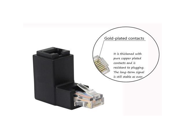 BUCIER 90 Degree RJ45 Ethernet LAN Male to Female Cat5 / Cat5e / Cat6 Extender Adapter(2-Pack) Black,(Up Angle)