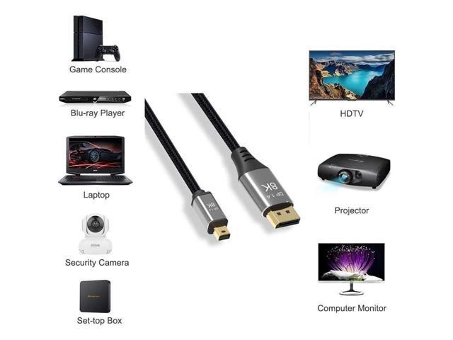 Mini DP to DisplayPort 8K Cable 8K(7680x4320)@60Hz 4K@144Hz DisplayPort 1.4 Bi-Directional Transmission DisplayPort to Mini DisplayPort 8K Cable 1M