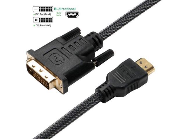 Bidirectional HDMI to DVI Cable 5FT, HDMI to DVI-D(24+1) or DVI to HDMI Male Adapter Cord 6' Compatible for Raspberry Pi, Roku, Xbox One, PS4 PS3,...