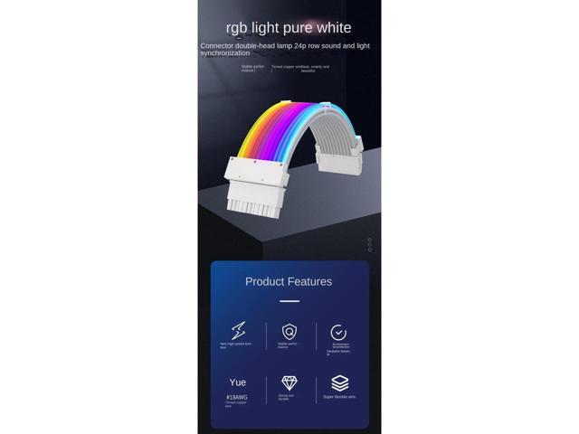 RGB Power Extension Cable Power Luminous Cable,Power Connector Extension Cable,Dual Head Lamp 24Pin Row Acousto-Optic Synchronization,18AWG 41*0.16...