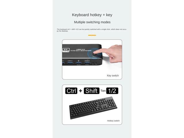 8K HDMI KVM Switch 8K USB KVM HDMI Switch 2x1 HDMI2.1 Ports + 4X USB3.0 KVM Ports,Share 2 Computers one Monitor Switch,Supports 8K 60Hz,4K...