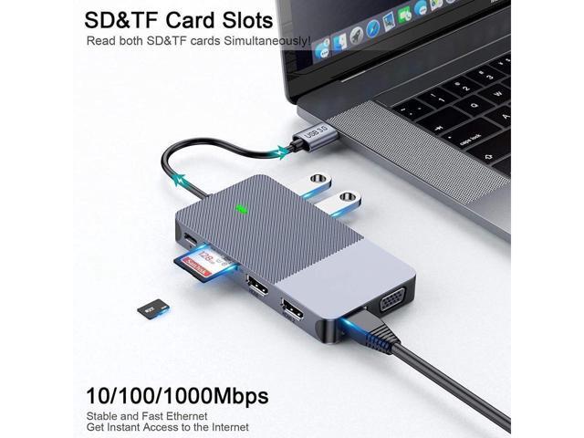 USB Docking Station GIQ USB C Hub USB 3.0 to Dual HDMI VGA Adapter Triple Display USB C Laptop Docking Station Dual Monitors Compatible with...