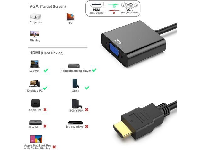 HDMI to VGA, Gold-Plated HDMI to VGA Adapter (Male to Female) Compatible for Computer, Desktop, Laptop, PC, Monitor, Projector, HDTV, Chromebook,...