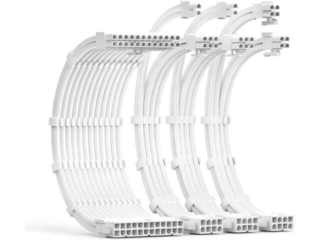 PSU Cable Extension Kit 30CM Length with Cable Combs 1x24Pin/1x8Pin(4+4) EPS/2x8Pin(6P+2P) PCI-E/PC Sleeved Cable for ATX Power Supply(White)