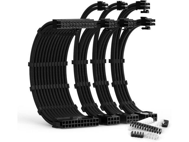 PSU Cable Extension Kit 30CM Length with Cable Combs 1x24Pin/1x8Pin(4+4) EPS/2x8Pin(6P+2P) PCI-E/PC Sleeved Cable for ATX Power Supply(Black)