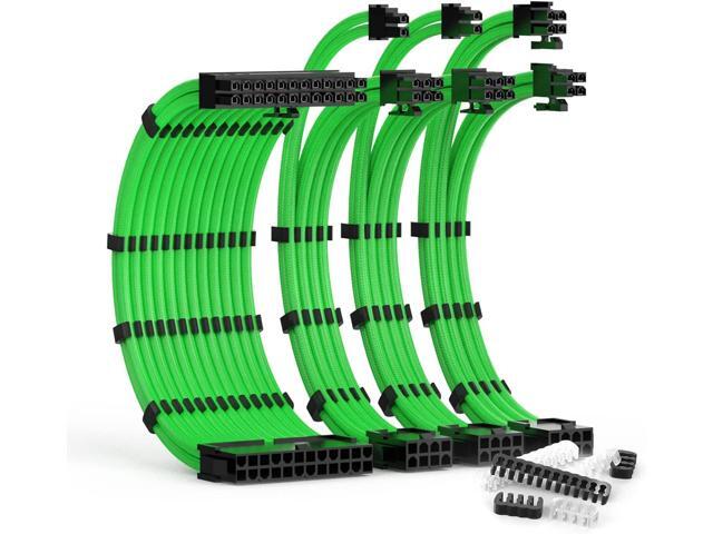PSU Cable Extension Kit 30CM Length with Cable Combs 1x24Pin/1x8Pin(4+4) EPS/2x8Pin(6P+2P) PCI-E/PC Sleeved Cable for ATX Power Supply(Green)