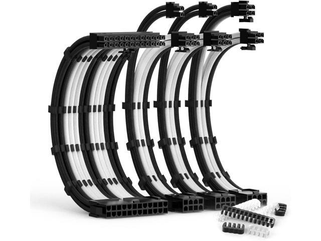 PSU Cable Extension Kit 30CM Length with Cable Combs 1x24Pin/1x8Pin(4+4) EPS/2x8Pin(6P+2P) PCI-E/PC Sleeved Cable for ATX Power Supply(Black & White)