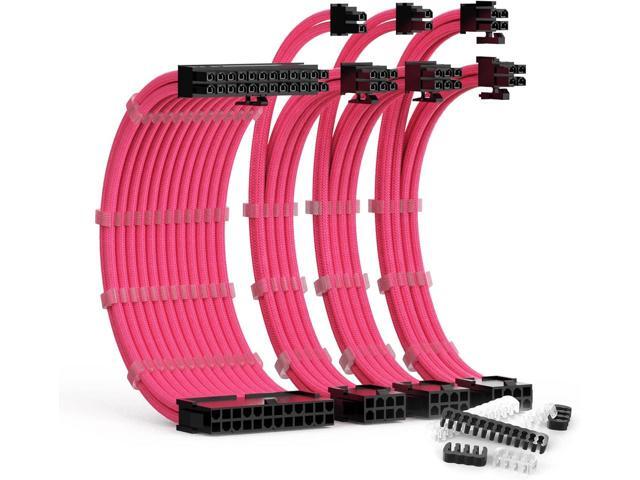 PSU Cable Extension Kit 30CM Length with Cable Combs 1x24Pin/1x8Pin(4+4) EPS/2x8Pin(6P+2P) PCI-E/PC Sleeved Cable for ATX Power Supply(Pink)