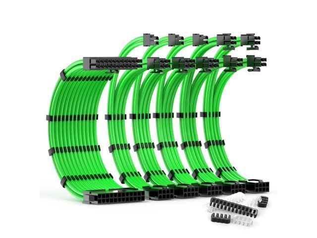 PSU Cable Extension Kit 30CM Length with Combs,1x24Pin/2x8Pin(4+4) EPS/3x8Pin(6P+2P) PCI-E/PC Sleeved for ATX Power Supply,(Green)
