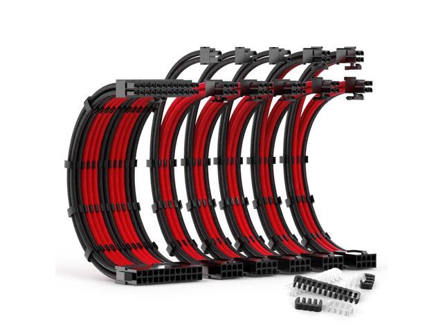 PSU Cable Extension Kit 30CM Length with Combs,1x24Pin/2x8Pin(4+4) EPS/3x8Pin(6P+2P) PCI-E/PC Sleeved for ATX Power Supply,( Black & Red)