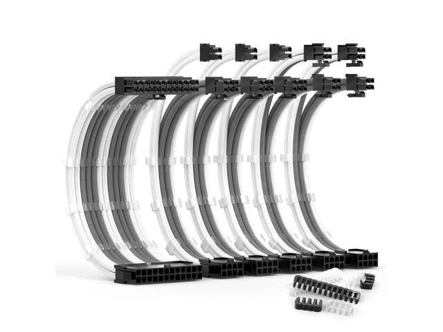 PSU Cable Extension Kit 30CM Length with Combs,1x24Pin/2x8Pin(4+4) EPS/3x8Pin(6P+2P) PCI-E/PC Sleeved for ATX Power Supply,9 White & Grey)