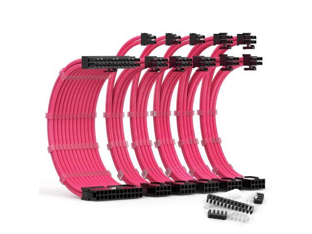 PSU Cable Extension Kit 30CM Length with Combs,1x24Pin/2x8Pin(4+4) EPS/3x8Pin(6P+2P) PCI-E/PC Sleeved for ATX Power Supply,( Pink)