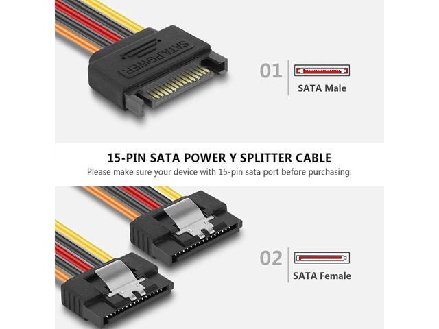 BUCIER 15 Pin SATA Power Y-Splitter Cable 6 Inches - 2 Pack
