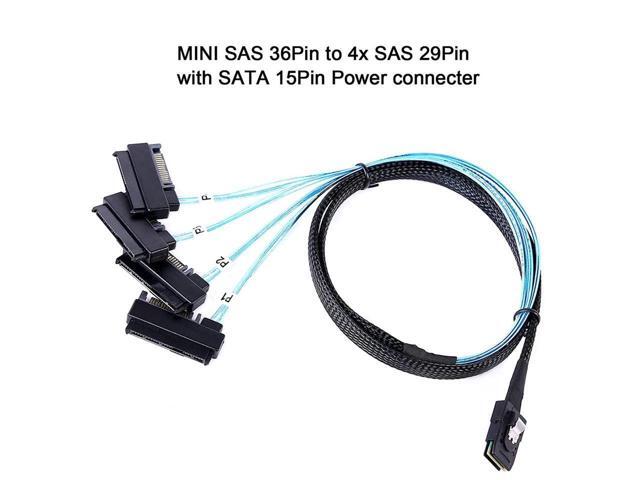 BUCIER Mini-SAS a SAS-Cable: 0.5 M Mini-SAS interno SFF-8087 a SFF-8482 4X SAS 29 pines con cable adaptador SATA-Power (1.6 ft)