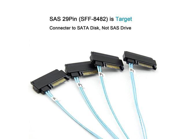 BUCIER Mini-SAS a SAS-Cable: 0.5 M Mini-SAS interno SFF-8087 a SFF-8482 4X SAS 29 pines con cable adaptador SATA-Power (3.3 ft)
