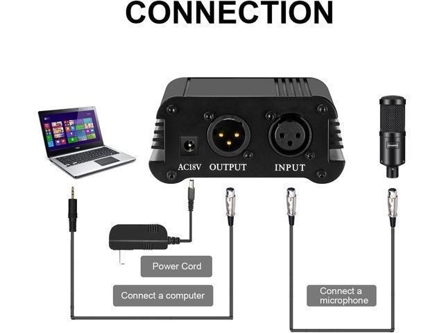 BUCIER 1Channel 48V Phantom Power Supply with Adapter BONUS+XLR 3 Pin Microphone Cable for Any Condenser Microphone Music Recording Equipment
