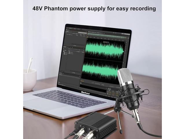 BUCIER 1Channel 48V Phantom Power Supply with Adapter BONUS+XLR 3 Pin Microphone Cable for Any Condenser Microphone Music Recording Equipment