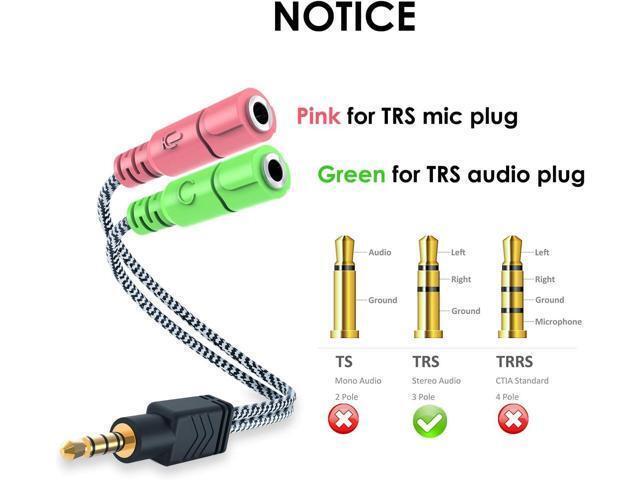 BUCIER Headphone Mic Splitter, 3.5mm Headset Adapter (Microphone + Audio) 2 TRS Female to TRRS Male CTIA Stereo Jack Y Cable Compatible for...