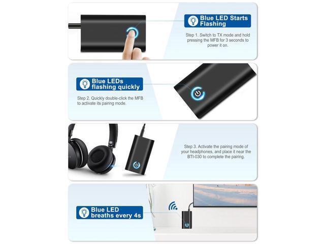 BUCIER Bluetooth 5.0 Transmitter Receiver, 2-in-1 Bluetooth Adapter with 3.5mm AUX Stereo Output(Pair with 2 Bluetooth Devices Simultaneously) for...