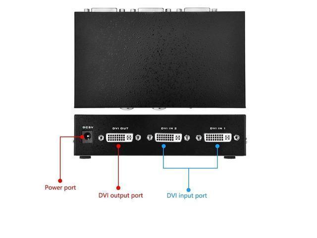BUCIER DVI Switch Box, 2 in 1 Out DVI Selector for PC Laptop DVR Projector HDTV DVI Port Devices, Support 1920x1440, 165Mhz Bandwidth