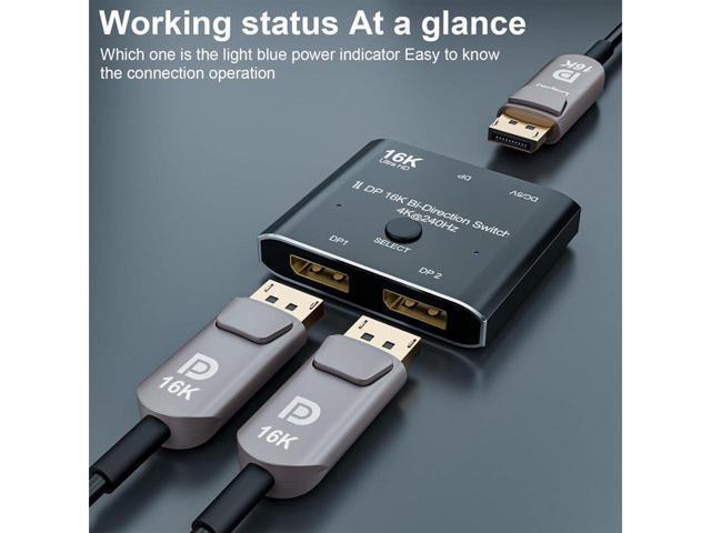 BUCIER DP DisplayPort 2.0 Bi-Direction 2x1 Switch Splitter Selector Hub Support HDCP SST Extended 16K@60hz 4K@240hz Convertor