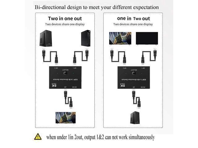 BUCIER 8K Displayport 1.4 Switch, Bi-Directional 1in 2 Out or 2in 1out DP 1.4 Switcher Converter Supports 8K@30Hz 4K@120hz 2K@144hz for Dual DP...