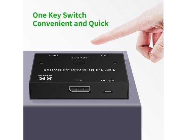 BUCIER 8K Displayport 1.4 Switch, Bi-Directional 1in 2 Out or 2in 1out DP 1.4 Switcher Converter Supports 8K@30Hz 4K@120hz 2K@144hz for Dual DP...