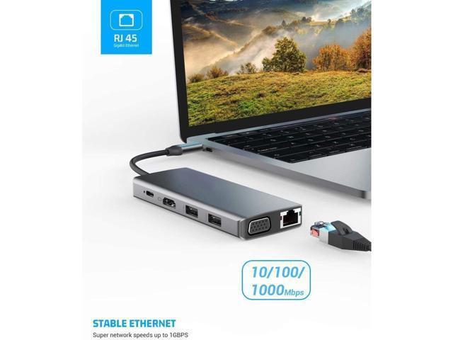 BUCIER USB C Hub Laptop Docking Station 11 in 1 Multiport Adapter Dongle, 4K USB C to HDMI, VGA, Ethernet, 100PD, 2 USB 3.0, 2 USB 2.0, Mic/Audio,...