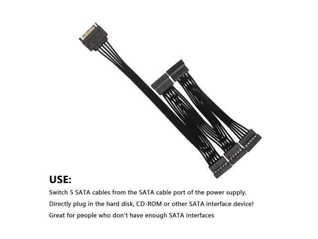 BUCIER SATA Power Splitter Cable SATA 15 Pin Male to 5 Female Power Splitter Extension Cable Serial ATA Power Cable Splitter Hard Drive Power Cable...