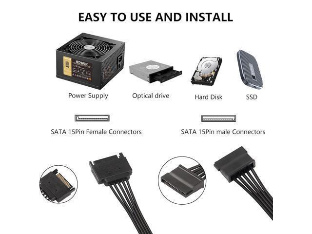 BUCIER SATA Power Splitter Cable SATA 15 Pin Male to 5 Female Power Splitter Extension Cable Serial ATA Power Cable Splitter Hard Drive Power Cable...