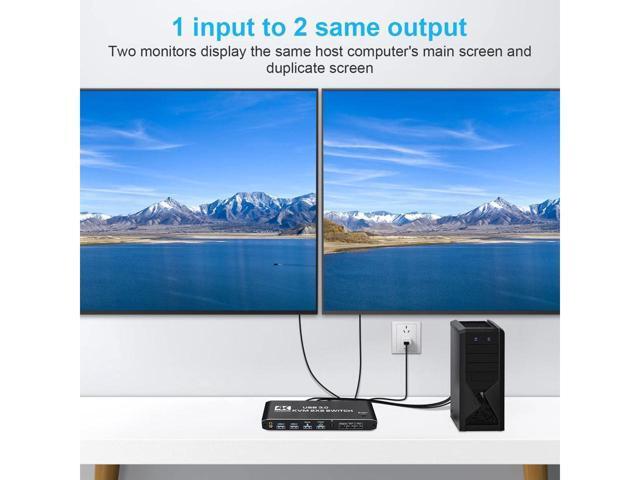 BUCIER 2 in 2 Out 4K HDMI 2.0 KVM Switch with 3.5mm Jack Audio Output, USB 3.0 HDMI KVM Switch 2x2 for 2 Computers and 2 Monitors 4K @60Hz with 3...