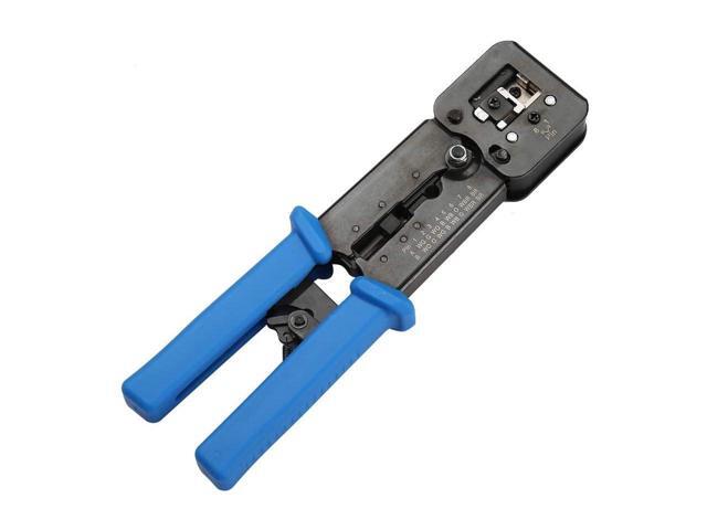 BUCIER RJ45 Crimp Tool Pass Through Cat5 Cat5e Cat6 Crimping Tool for RJ45/RJ12 Regular and End-Pass-Through Connectors with 50PCS CAT5 CAT5e...