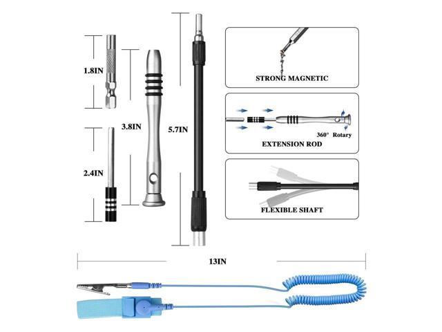 BUCIER Precision Screwdriver Set Professional Electronics Repair Tool Kit 60 in 1 Magnetic Screwdriver Bits for PC, With Anti Static Wrist Band