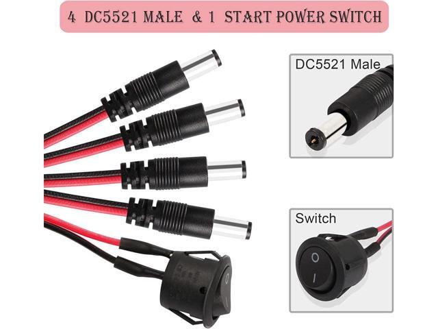 BUCIER ATX Power 24 Pin to 4 DC5521 and Power Switch Cable, 24P Female to 12V DC 5.5mm x 2.1mm Male Adapter with ON/Off, Inserted into PC Power...