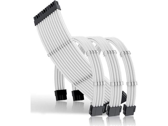 BUCIER Sleeved Cables, PSU Extension Cable Kit for Power Supply, Fiber Braided ATX EPS PCI-E Cable with Combs, 30CM (White)
