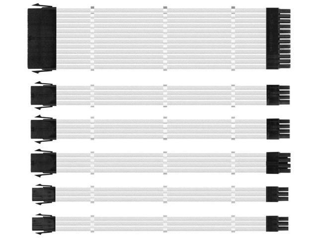 BUCIER Sleeved Cables, PSU Extension Cable Kit for Power Supply, Fiber Braided ATX EPS PCI-E Cable with Combs, 30CM (White)