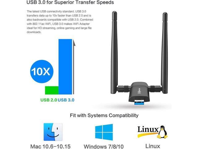 BUCIER Wireless USB WiFi Adapter for PC - 1200Mbps Dual 5Dbi Antennas 5G/2.4G WiFi Adapter for Desktop PC Laptop Windows11/10/8/8.1/7/Vista/XP,...