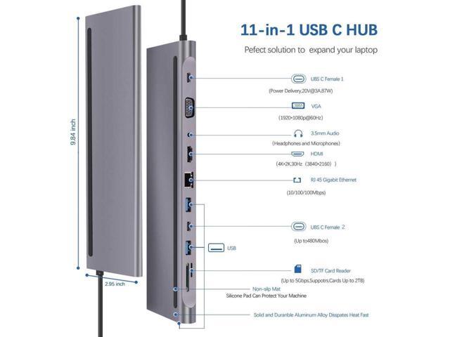 BUCIER USB C Hub HDMI Ethernet Adapter 11 in 1 USB Type-C Hub to HDMI 4K VGA, Suitable for Samsung Dex Station, Universal Laptop Dock Hub with 87W...