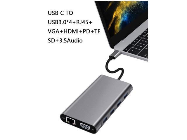 BUCIER USB C Hub, Type C Hub, 11-in-1 Adapter with Ethernet, 4K USB C to HDMI, VGA, 2 USB3.0 2 USB2.0, Micro SD/TF Card Reader, Mic/Audio, USB-C Pd...