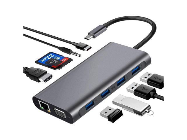 BUCIER USB C Hub, Type C Hub, 11-in-1 Adapter with Ethernet, 4K USB C to HDMI, VGA, 2 USB3.0 2 USB2.0, Micro SD/TF Card Reader, Mic/Audio, USB-C Pd...