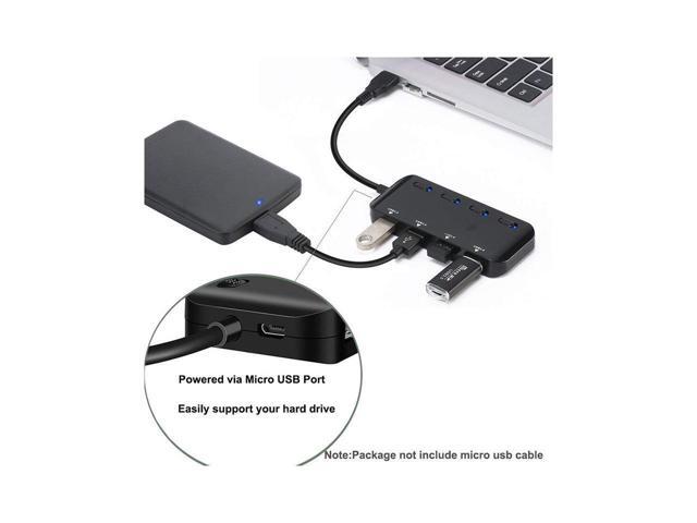 BUCIER USB 3.0 Hub Splitter - USB Extender 4 Port USB Ultra Slim Data Hub with Individual Power Switch and LED