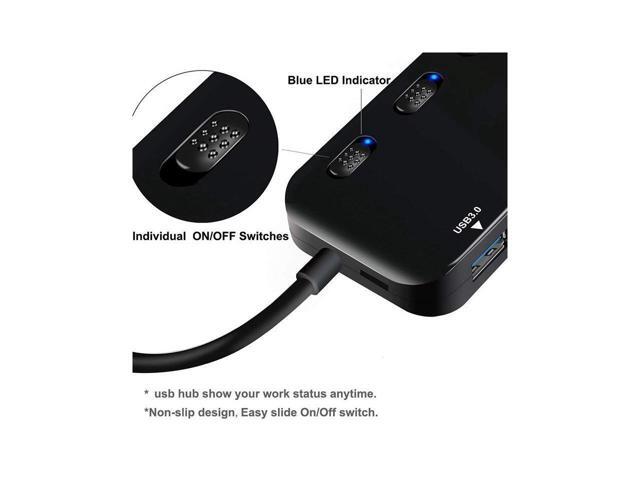 BUCIER USB 3.0 Hub Splitter - USB Extender 4 Port USB Ultra Slim Data Hub with Individual Power Switch and LED